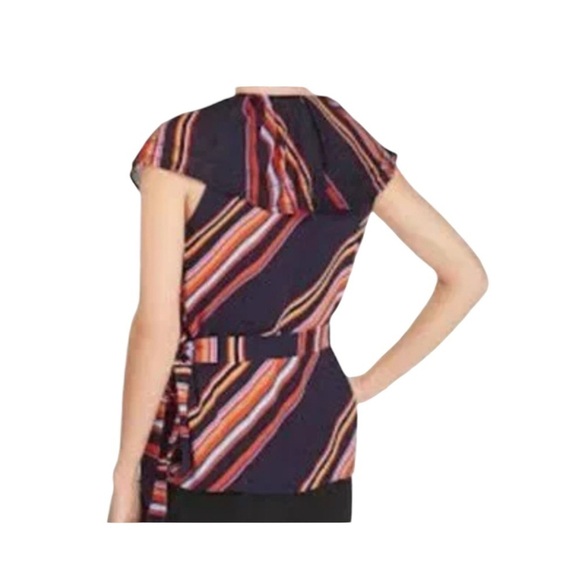 Tory Burch Adelia Top NWT Wrap Silhouette Allover Stripe Ruffle Blouse - Picture 8 of 9